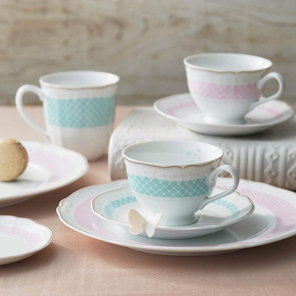 Noritake Cup Saucer Set of 6 Daisy Belle Fine & (Coffee & Tea), 220cc, Design, Microwave-Safe, Pink, Porcelain, N9587A/1705