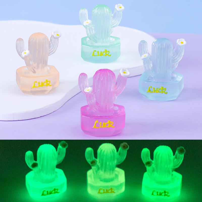 Adorable Glowing Cactus Resin Miniature Desk Car Decoration In 7 Colors