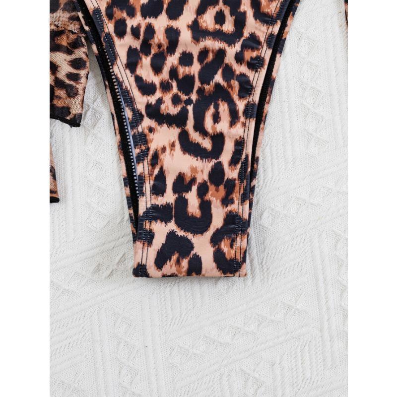 Sexy Leopard Print Halter Three Piece Bikini Swimsuit For Women