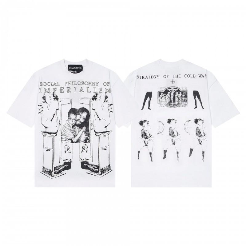 Unisex Oversized Cotton T-Shirt With Vintage Letter Print Art Portrait Design Loose Fit Casual Wear