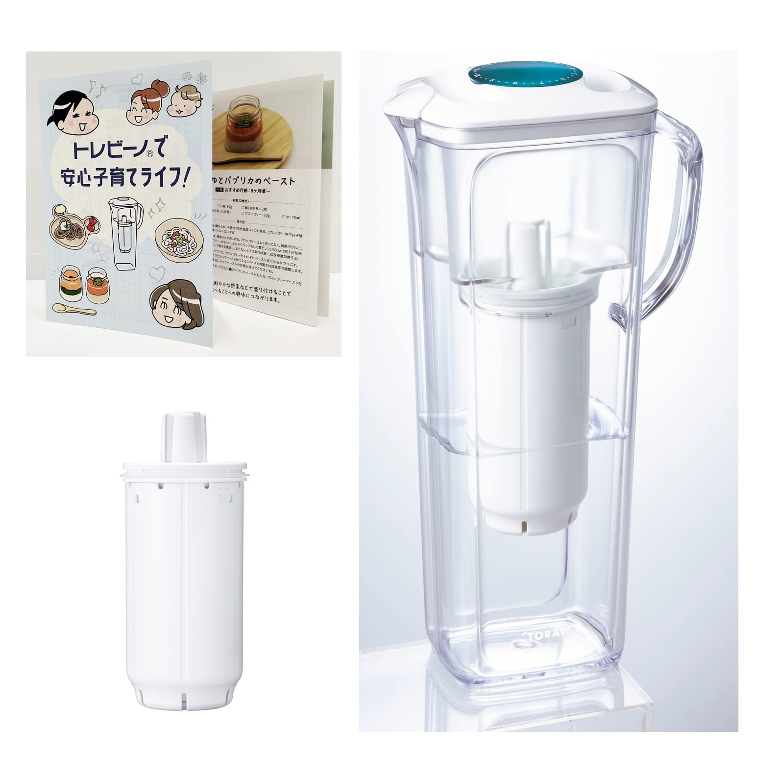 

Toray Trevino Water Purifier Pot Speed Compact fit in refrigerator door Made in Japan Water Purifier Pot Type Contains 2 Cartridges (High Filtration) білий