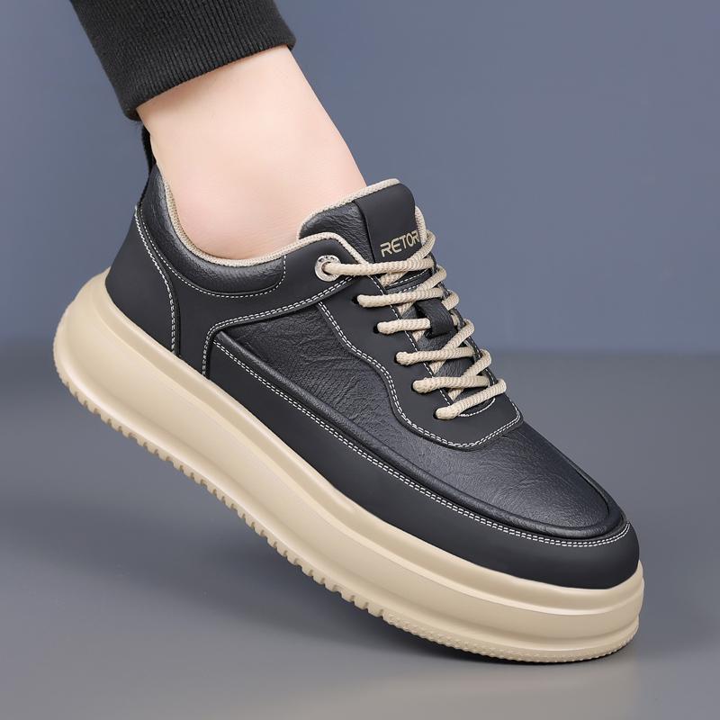 

Brand Skate Shoes Men s Leather Platform Casual Shoes Wear-resistant Men s Oxford Flats Versatile Outdoor Walking Shoes 44 чёрный