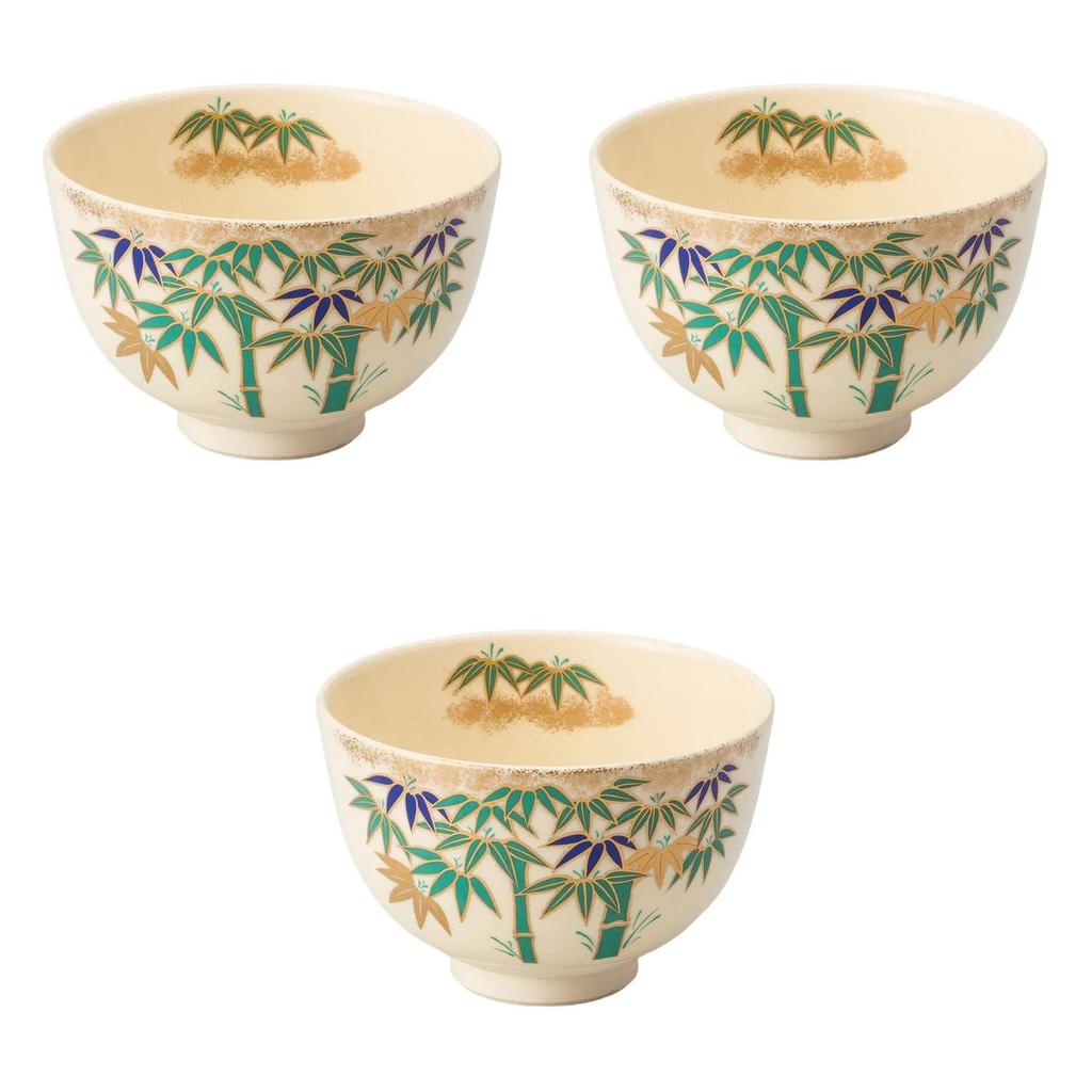 Set of 3 Ninsei Green Bamboo Matcha Bowls X Matcha Bowls Setomonohonpo [12 7.5cm]