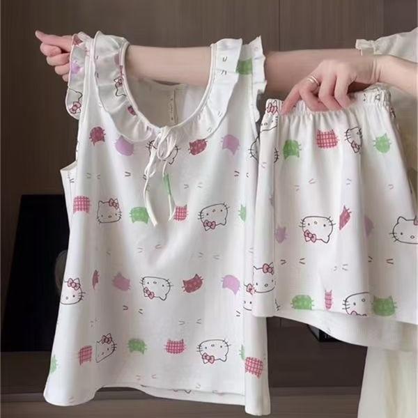 

Sweet and cute Kitty cat suspender pajamas women s summer thin vest short suit student dormitory loungewear S [recommended weight 35-40kg ]