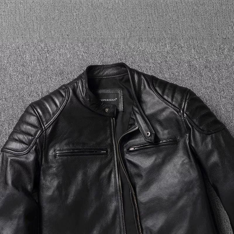 Giacche da Motociclista Vintage Uomo Giacca in Pelle Cappotto in Vera Pelle di Mucca Abbigliamento Biker Maschile Autunno Cappotto in Pelle