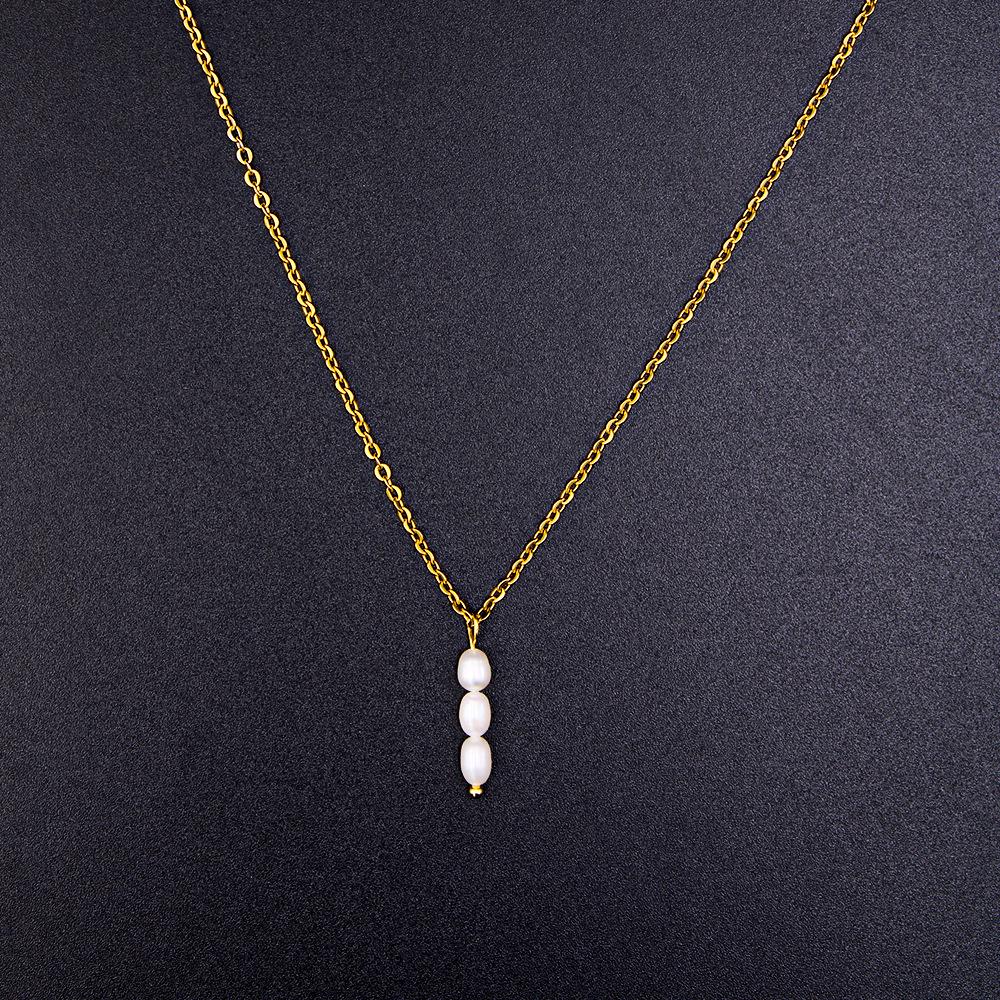 Natural Freshwater Pearl Pendant Necklace - Light Luxury Fairy Design, Titanium Steel with Gold Plating (YS51)