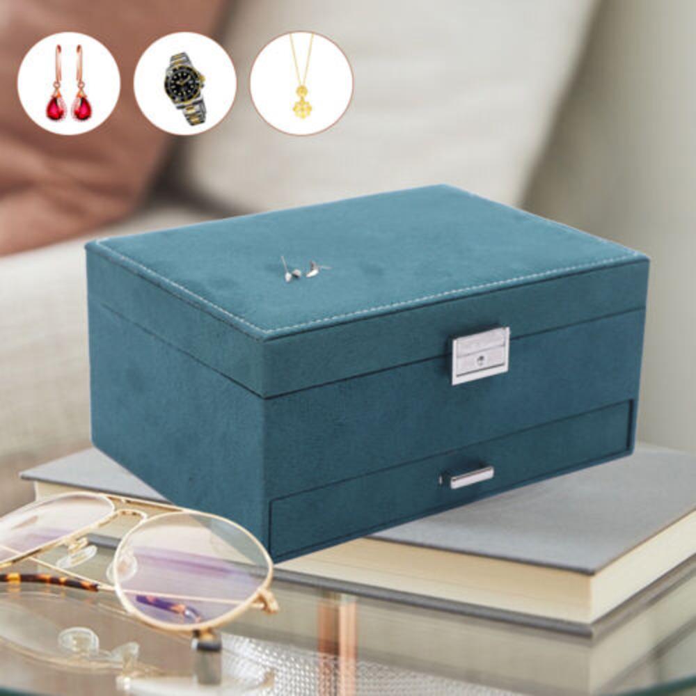 Bymaocar Dark Green 3 Layers Jewelry Box Organizer Large Capacity Women / Girls Earring Necklace Storage Birthday/holiday Gift