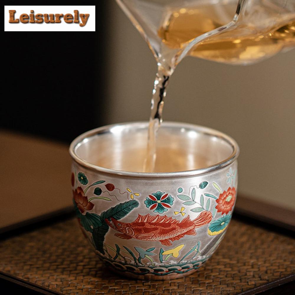 160ml Fish and Algae Patterned Teacup Gilded Silver Water Jug Large Capacity Master Cup Puer Tea Bowl Mug Chazhan Kung Fu Teaset