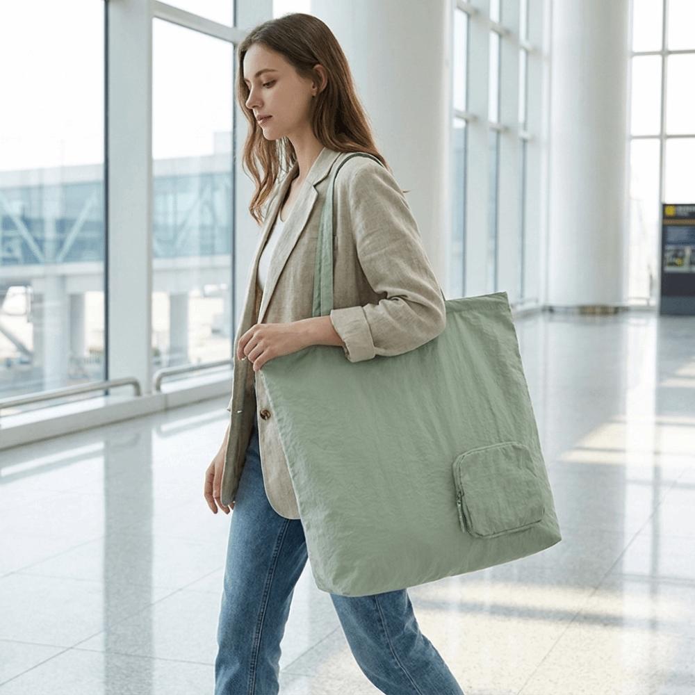 Portable Nylon Shoulder Bag Large Capacity Foldable Tote Bag Travel Storage Handbag  Daily Use