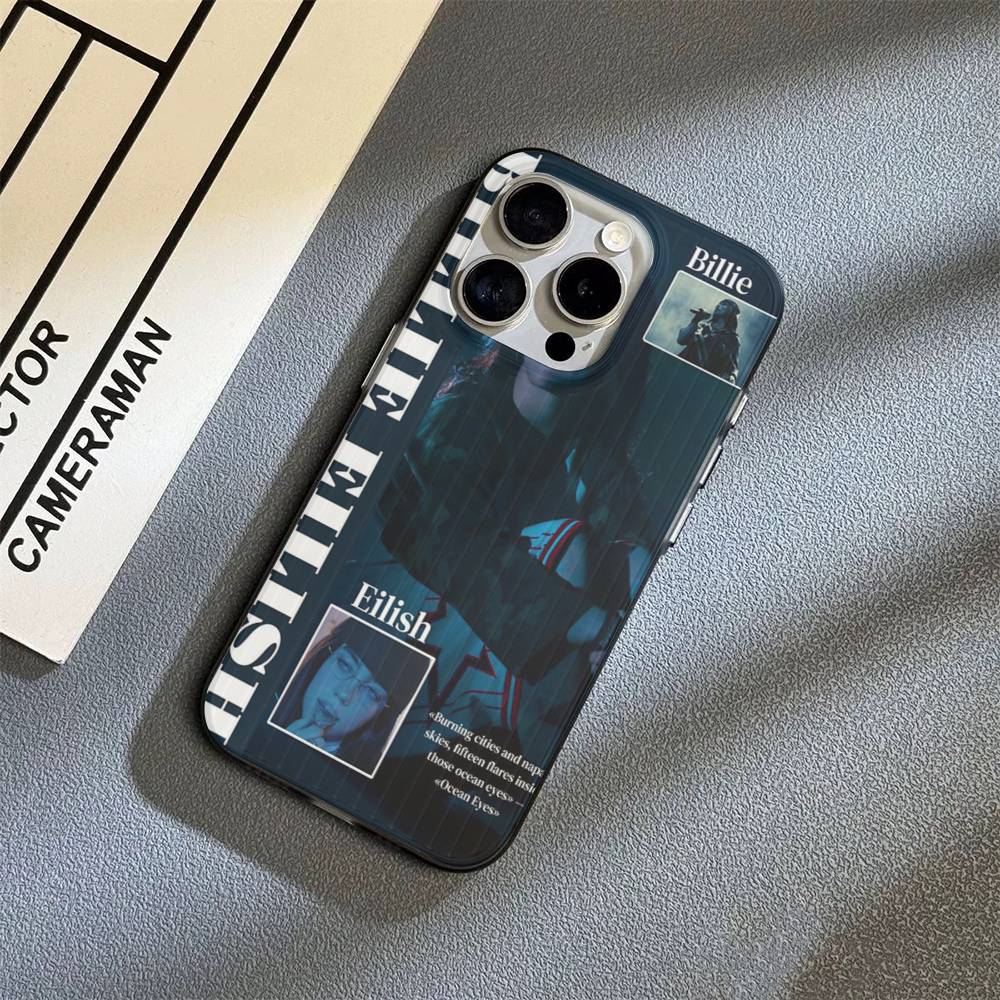 Pop E-Eilish Star B-billie Corrugated Stripe Phone Case For IPhone 17 16 15 14 13 12 11 Pro Max Plus Pro Shockproof Cover