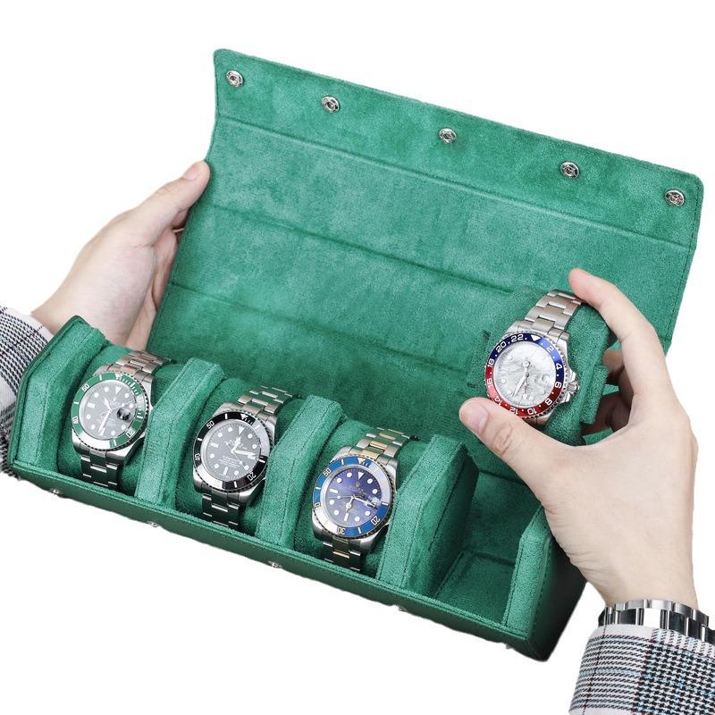 Hexagonal Genuine Leather Travel Wristwatch Box - Drop-Proof Four-Piece Set