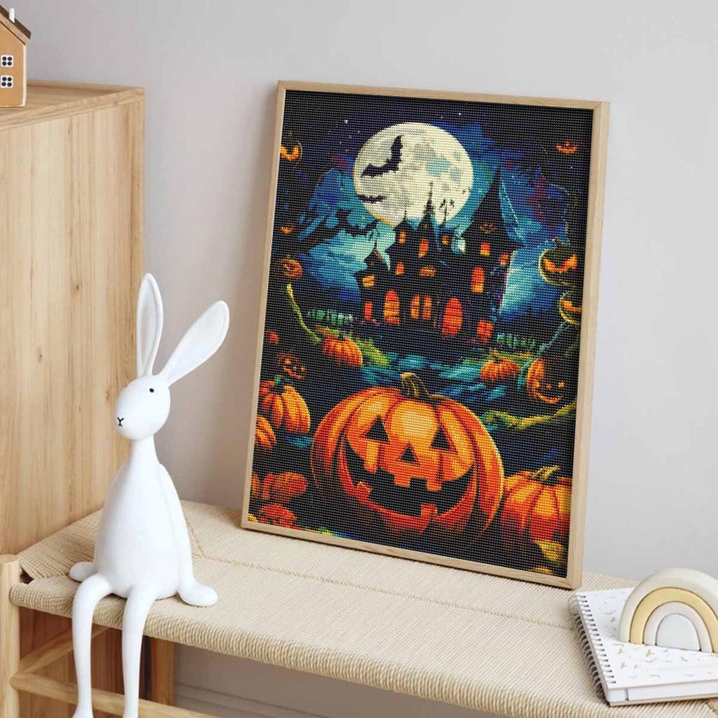 5D Diy Diamond Halloween Pumpkin Haunted House Moon Embroidery Diamond Painting Embroidery Cross Stitch Embroidery Home Decor