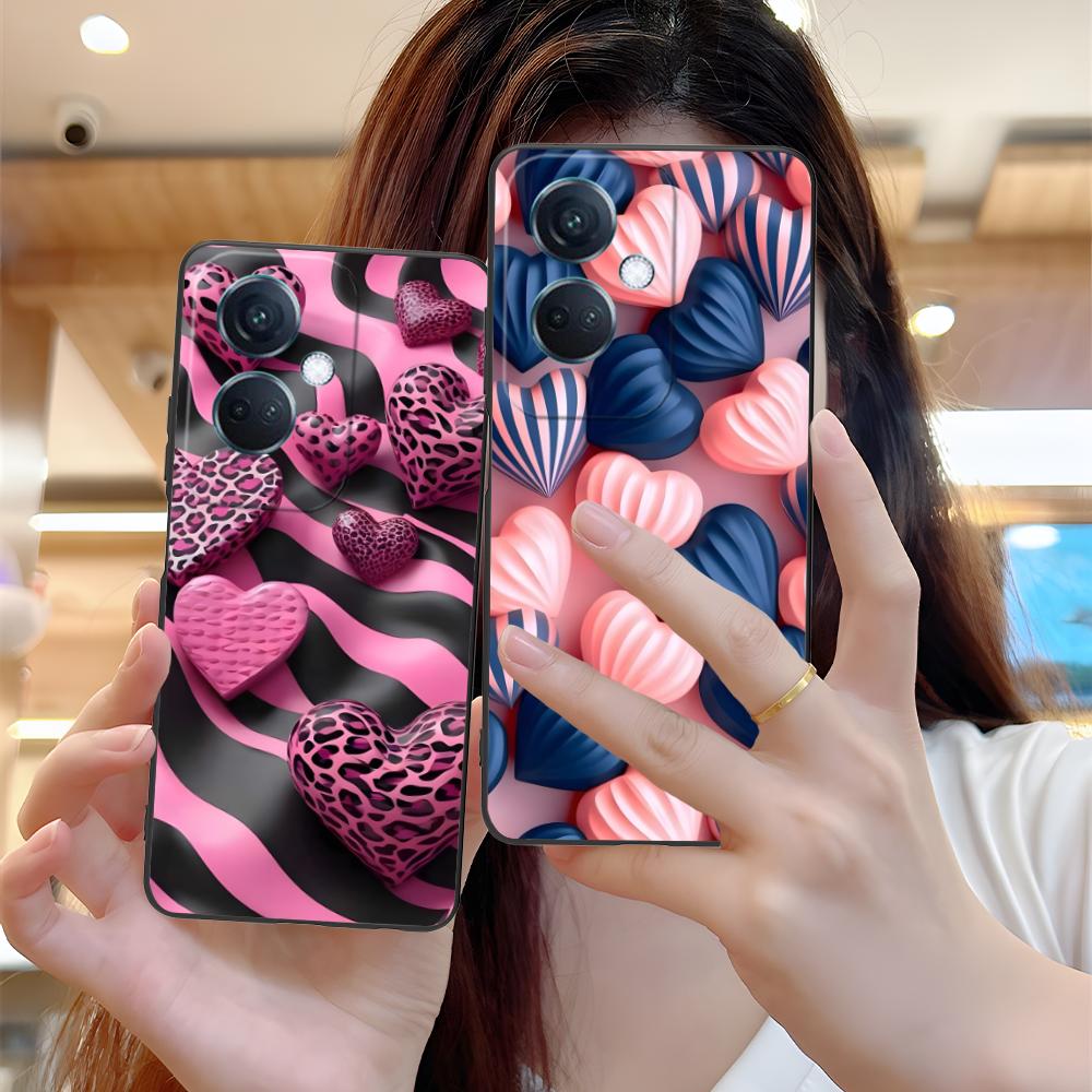 Y2K Glowing Hearts Mobile Phone Case for OPPO Reno 14 13 12 11 10 9 8 7 6 5 F T Pro 5G Colorful Printing Cover Smartphone Luxury