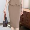 Women's Light Khaki Short-Sleeve Blazer Suit
