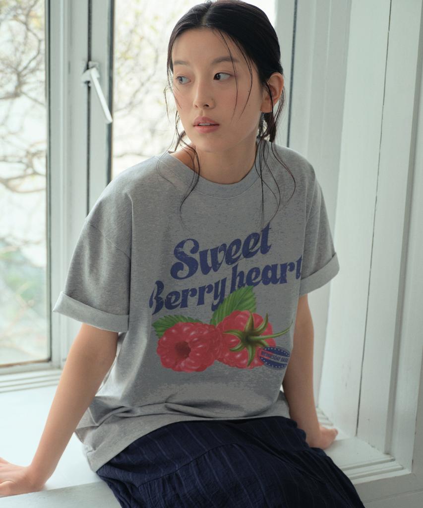 Wednesday Oasis For Woman Sweet Berry Heart Short Sleeve T-Shirt_Melange Gray(Wb6Tp28)