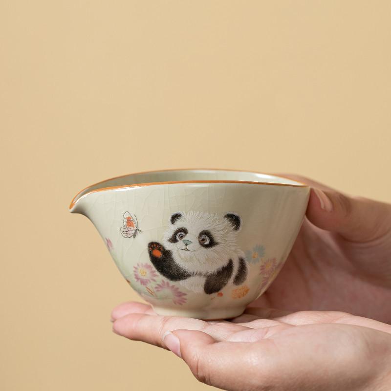 Chinese Ru Kiln Fair Cup Tea Infusers Handmade Panda Ceramic Teacup Tea Water Separation Tools Household Tea Set Accessories