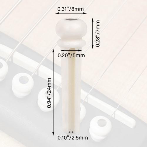 6 Acoustic Guitar Bridge Pins, White, Bone, for Acoustic Guitar
