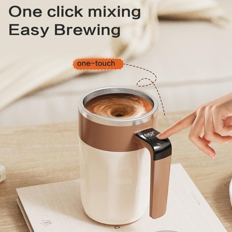 USB Rechargeable Mixing Coffee Mug Automatic Stirring Cup with Digital Temperature Display for Office and Home Use