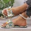Retro Floral Slippers Women's Summer New Bow Open-toed Beach Sandals Gentle Flat Slippers