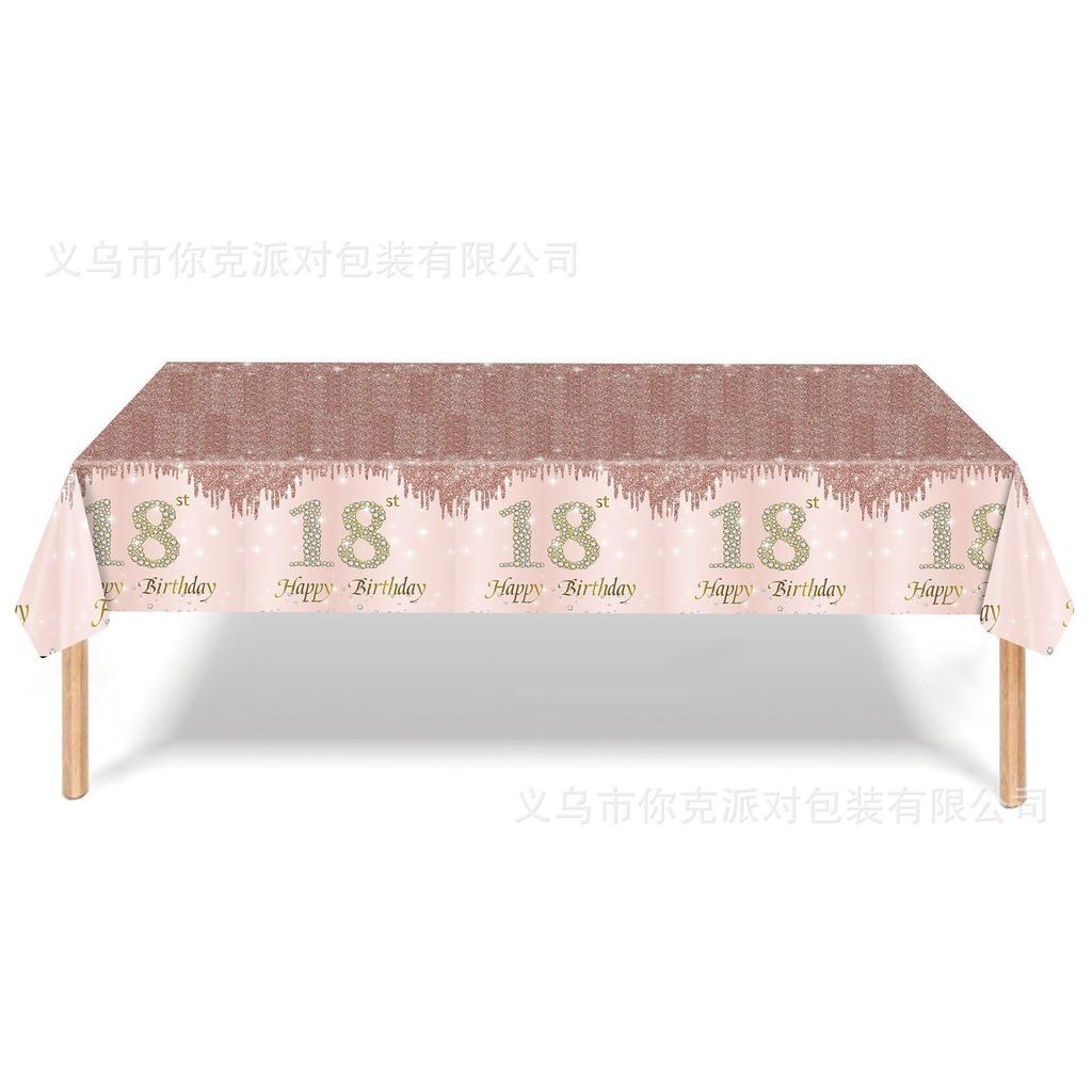 Rose Gold Diamond One-year-old Tablecloth for 18, 50 and 60 Years Old, One-time Party Tablecloth Theme Scene Decoration Props