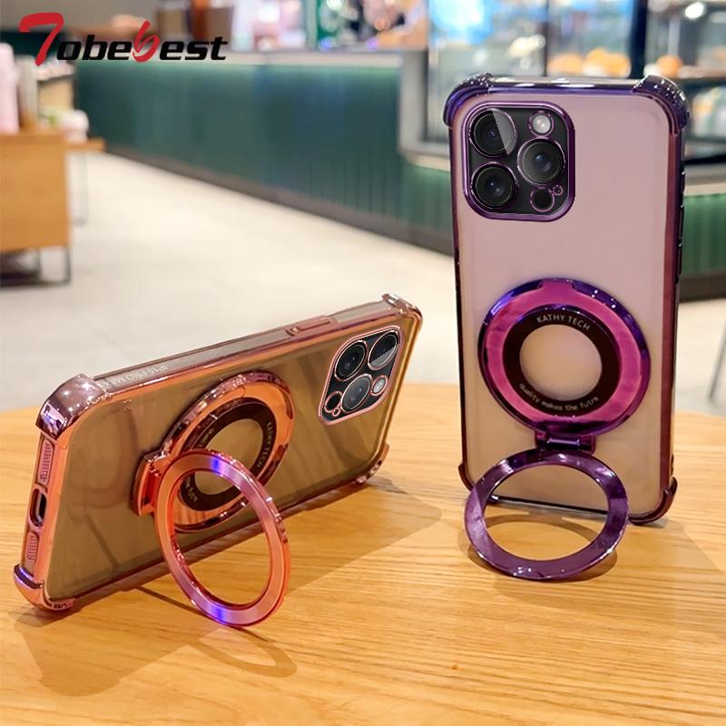 Clear Shockproof Transparent Plating Magsafe Magnetic Stand Holder Case For Iphone 15 14 13 12 11 Pro XS Max XR X 8 7 Plus Cover