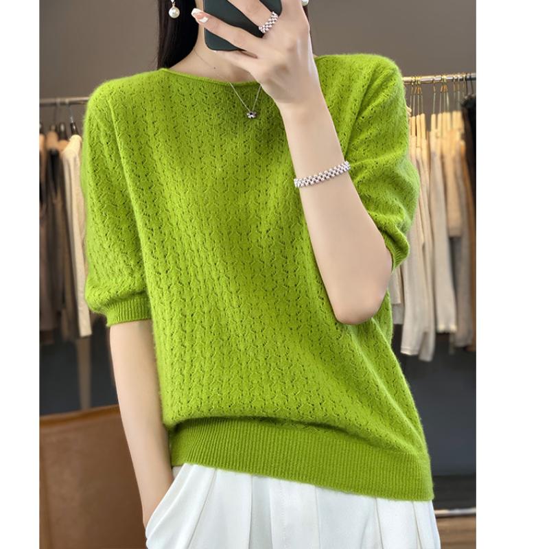 Round Neck Wool Sweater for Women In Spring and Autumn Updated Temperament Bottoming Half-sleeved Korean Comfortable Fit Versatile Thin Top