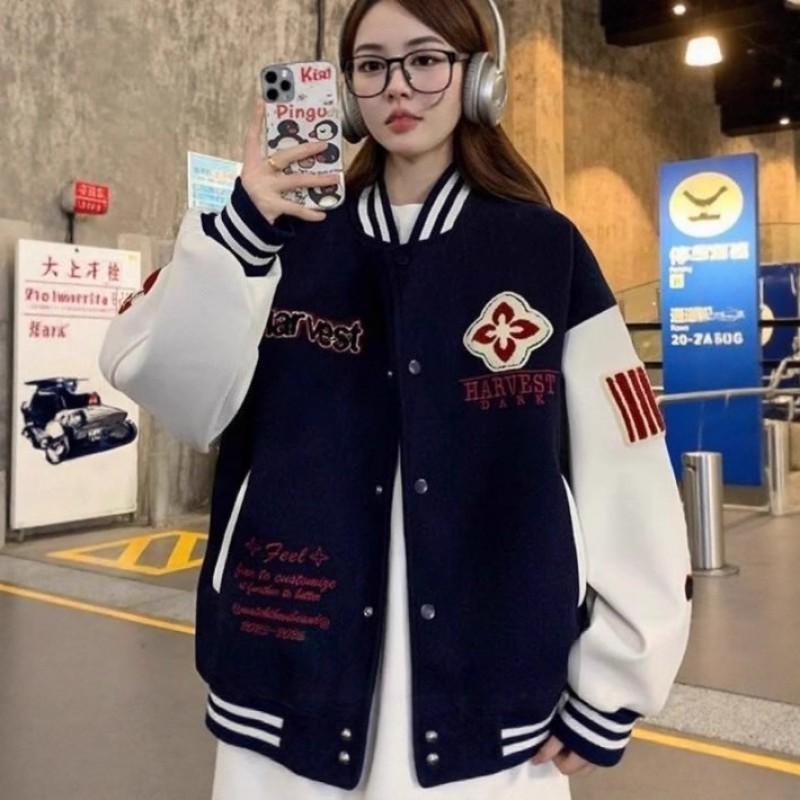 Unisex Oversized Letter Embroidery Baseball Jacket Casual Hooded Streetwear