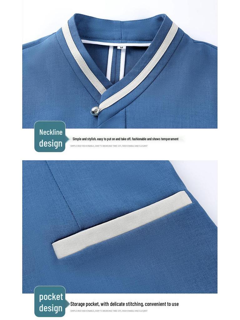 Women's Three-Quarter Sleeve Hotel Attendant Uniform with Print Embroidery