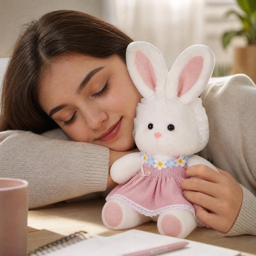 Plush Bunny Stuffed Animal Soft Toy for Cuddling and Comfort - Desk Decor Companion