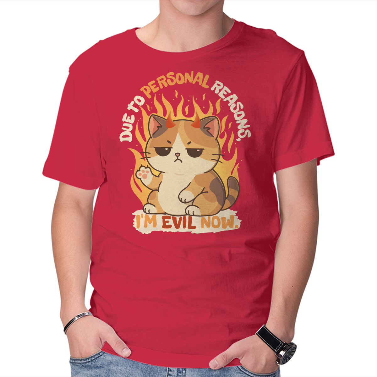 Unisex Crew Neck T-Shirt I’m Evil Now Graphic Short Sleeve Casual Tee L