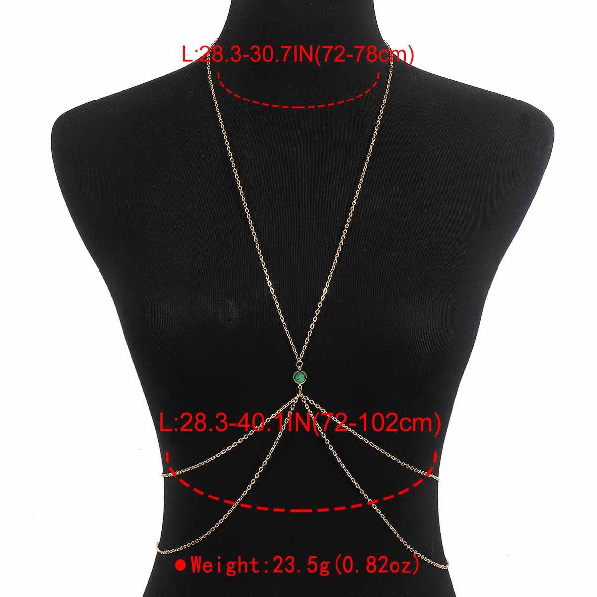 

Trendy Sexy Layered Metal Body Chain Retro Minimalist Multi Layer Green Zircon Waist Chain For Women Daily Wear Jewelry