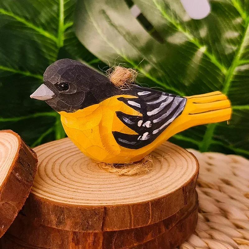 Nordic Wooden Bird Statue Decoration Ornaments Decorative Carved Wood Robin Bird Figurine Garden Home Decor Craft Cute Decor 1pc