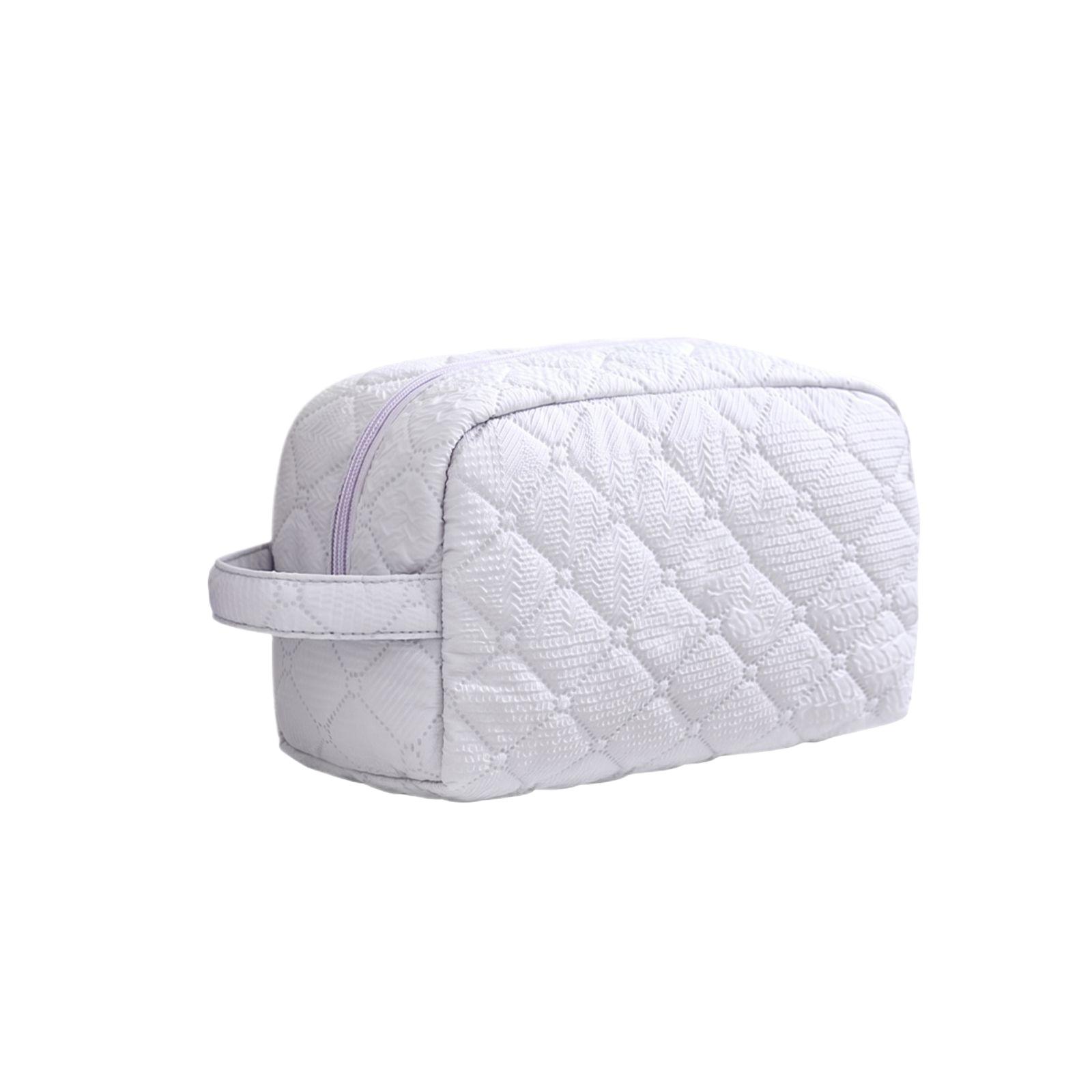 

Travel Makeup Bag Quilted Portable Toiletry Organizer Pouch with Handle for Cosmetics and Personal Care Storage one size фіолетовий