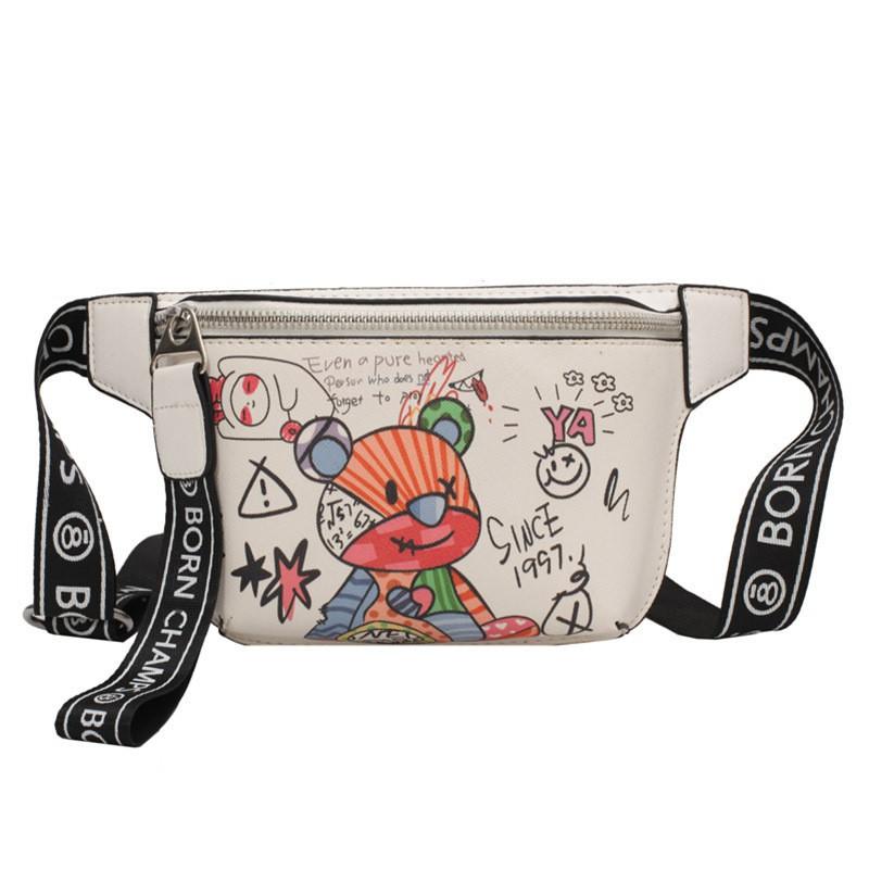 

Small Bag 2026 New Fashionable Cute Cross-body Chest Waist Casual Disco Painted Graffiti Backpack one size білий
