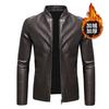 Autumn and winter youth fashion trend casual slim personality men's stand-up collar velvet thickened leather jacket