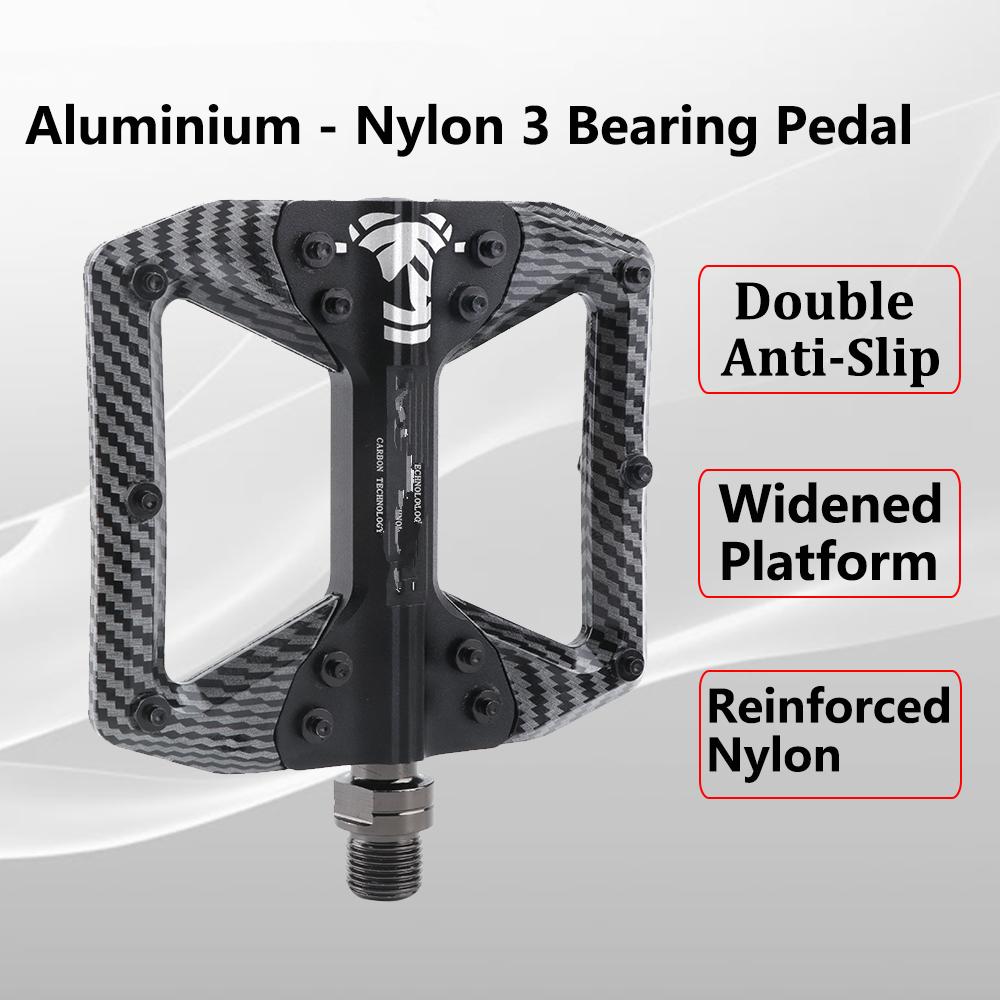Bicycle Pedal Aluminum Nylon Carbon Fiber Finish 3-Bearing Single-Side 14 Anti-Slip Pins Enhanced Grip for MTB and Road Bikes