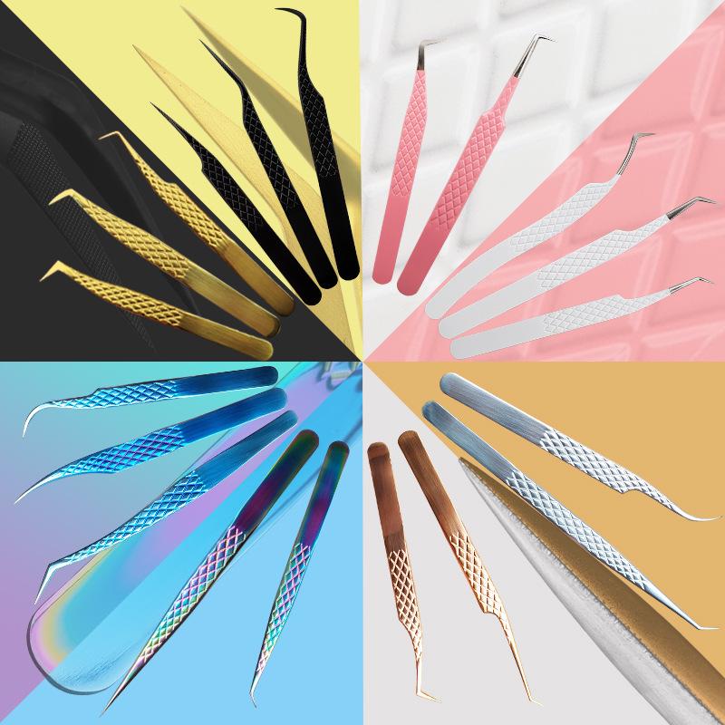 Golden Feather Stainless Steel Eyelash Tweezers for Grafting and Extensions