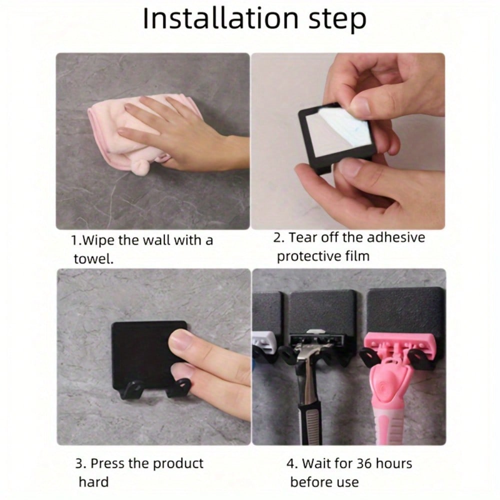 3pcs Self-Adhesive Razor Holder & Towel Hooks - No Drill Adhesive Wall Mounted Bathroom Organizers, -Free Installation Suitable