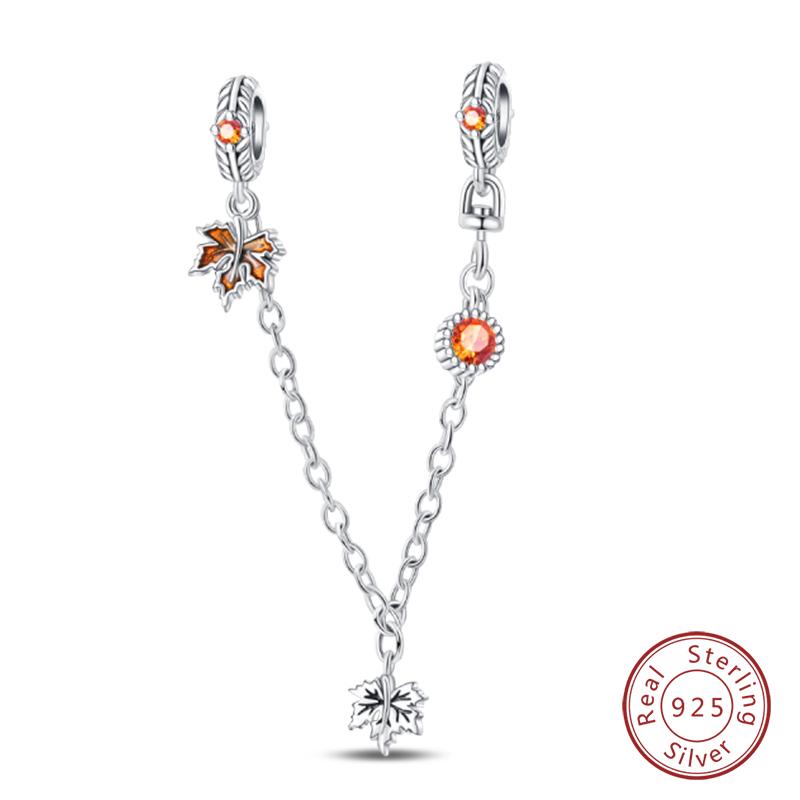 Real 925 Silver Stars & Moon Sunflower Safety Chains Spacer Beads Charms Fit Qikaola 925 Bracelets DIY Jewelry