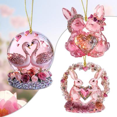 Valentine's Day Swan Bunny 2D Flat Acrylic Keychain Car Rearview Mirror Accessories Backpack Pendant