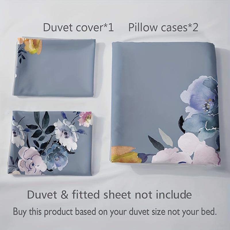 Floral Duvet Cover Set - 3PCS Elegant Flower Pattern, 100% Polyester Breathable Fabric, Machine Washable Christmas Gift