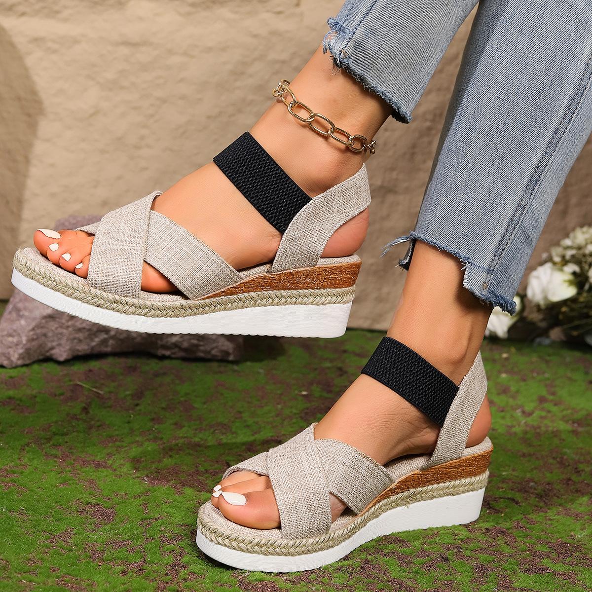 

Большие размеры босоножки на танкетке женские лето 2024 новые босоножки на платформе с эластичной подошвой и рыбьим ртом 35