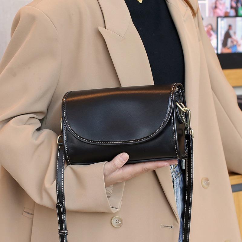 New retro leather women's bag first layer vegetable tanned cowhide shoulder bag fashionable versatile messenger bag