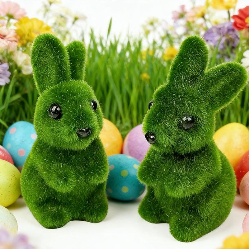 1-20PCS 3D Realistic Easter Bunny Green Foam Flocking Moss Rabbit Craft Ornament Gardening Decor Spring Home Decoration