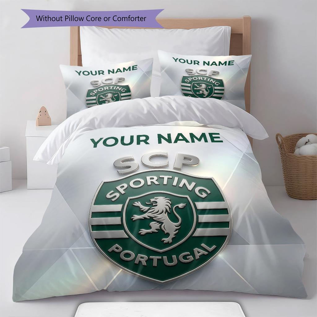 Benutzerdefinierter Name, Sporting CP Muster Bettwäsche Heimdekoration Geburtstagsgeschenk ( 1 Bettbezug + 2 Kissenbezüge, ohne Füllung),Fanartikel.