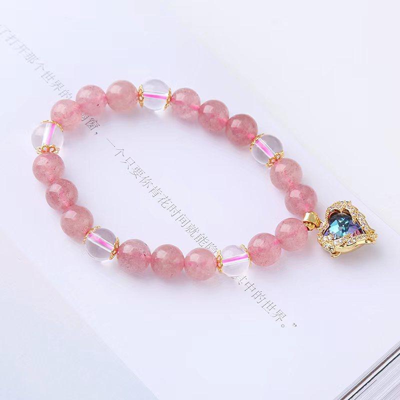 Natural Strawberry Crystal Peach Heart Bracelet Bangles Women Fashion Jewelry Accessories Gift