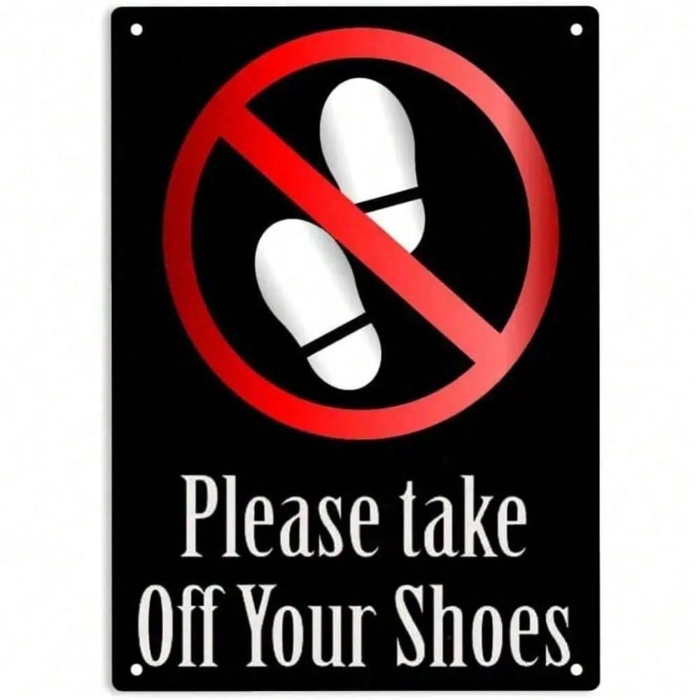 High Definition Tin Metal Sign Wall Art  Please Take Off Your Shoes No Footwear Prohibited Warning Sign with Bold Red Circle S 20x30cm（7.8x11.8inch）