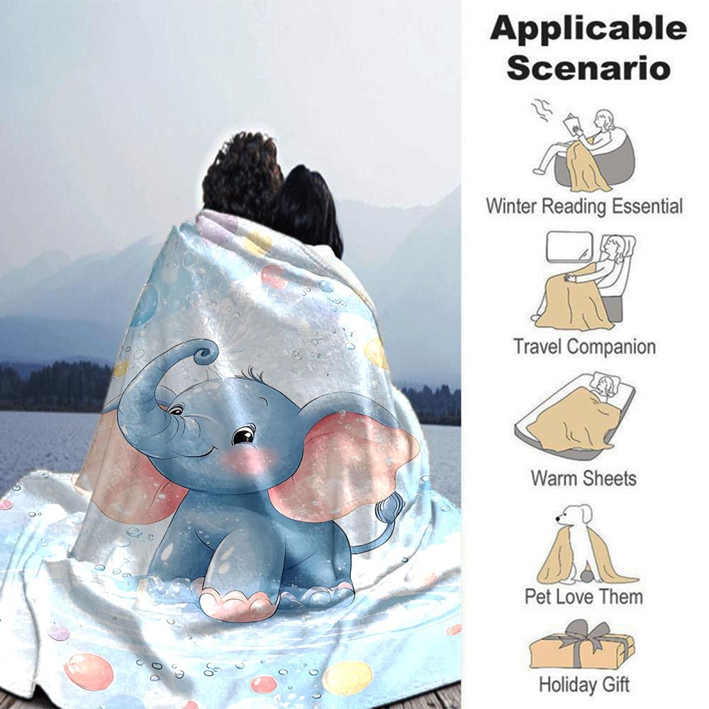 1pc Elephant Name Blanket Lightweight Flannel Throw for Sofa Bed Travel Camping Livingroom Office Couch Chair