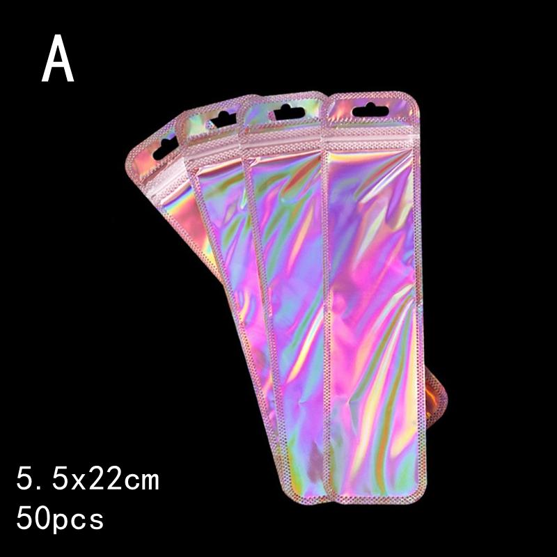 Sturdy and Resealable Thicken Plastic Pouches; 50pcs Laser Color Holographic Jewelry Bags