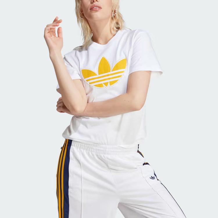 Adidas Originals Pearl Trefoil Logo Print Round Neck Short Sleeve T-Shirt Women Tops White IM1922